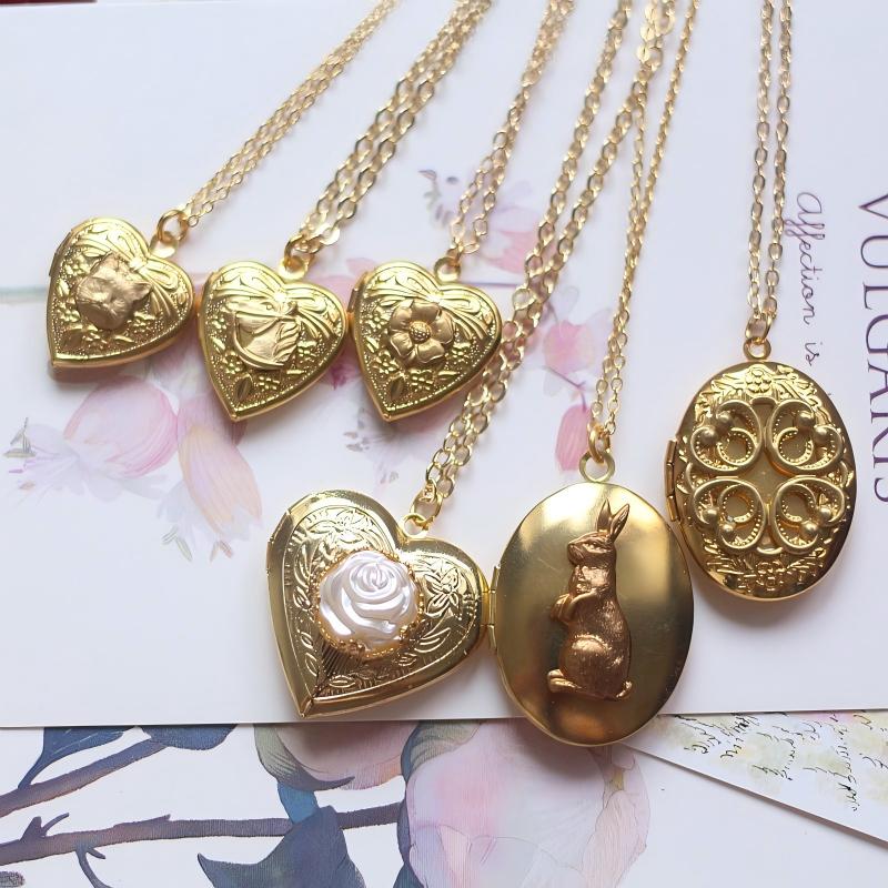 Vintage Oval Gold Locket Necklace with Ornate Scrollwork | Antique Photo Keepsake Jewelry