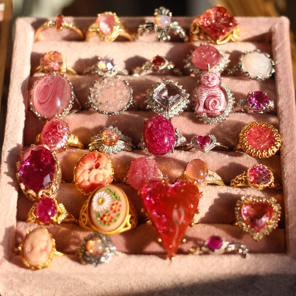 Vintage Crackled Glass Heart Ring – Bold Ruby Red Adjustable Band - Doraflora