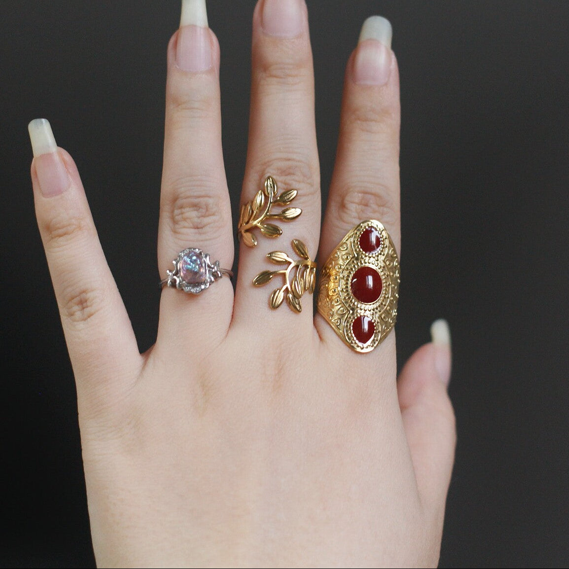 Open Cuff Olive Leaf Ring| Nature-Inspired Jewelry|14K Gold - Doraflora