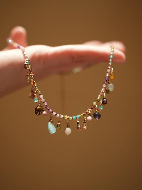 Artisan Handcrafted Multi - Color Crystal & Titanium Steel Stackable Bracelet - Doraflora