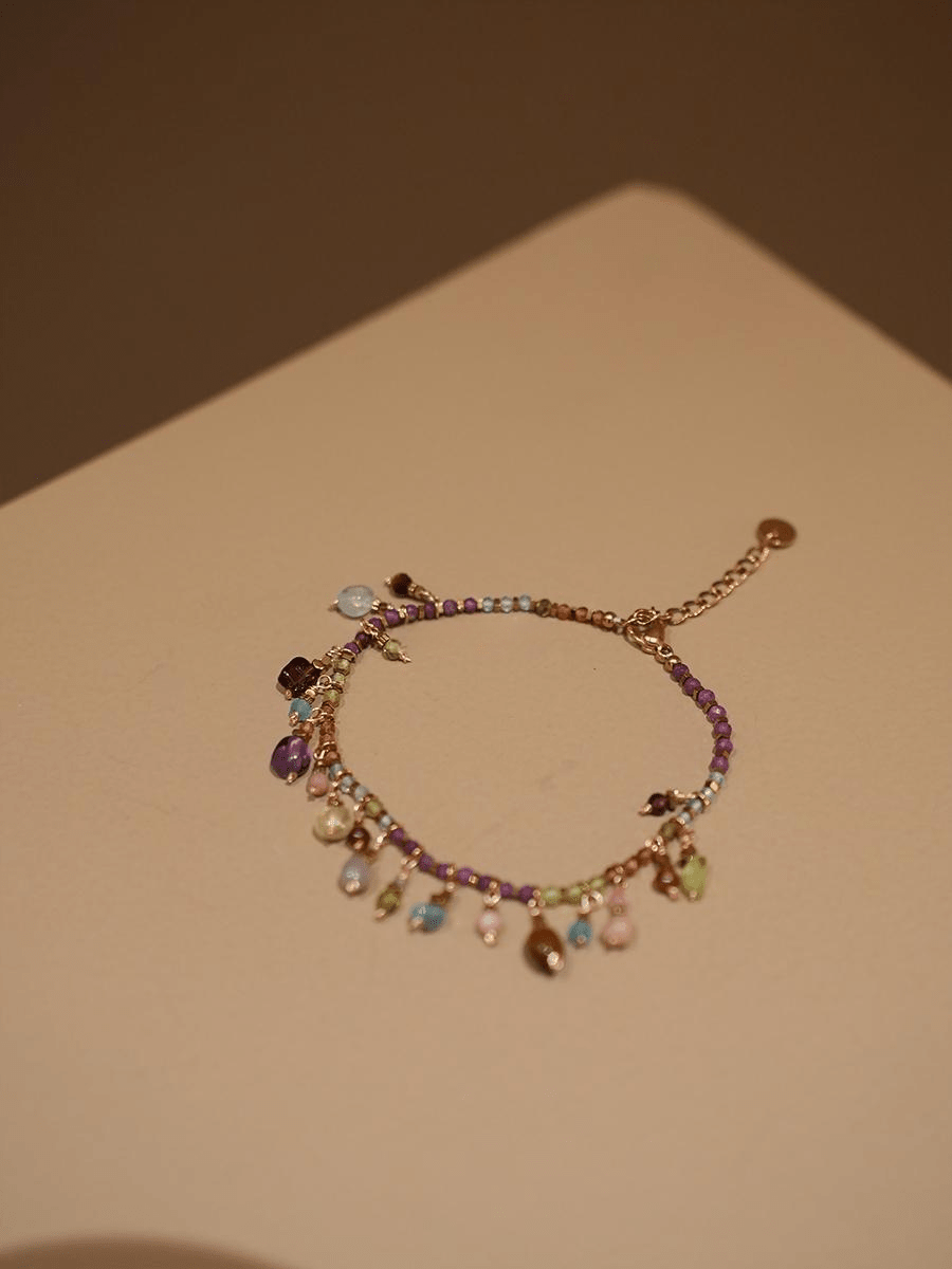 Artisan Handcrafted Multi - Color Crystal & Titanium Steel Stackable Bracelet - Doraflora