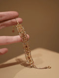Bohemian Handwoven Red Zircon Bracelet - Vintage Gold Plated Braided Jewelry - Doraflora