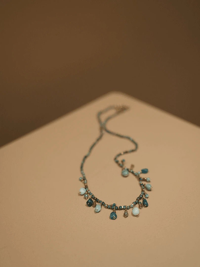 Bohemian Turquoise Beaded Tassel Bracelet - Waterproof Titanium Steel Chain - Doraflora