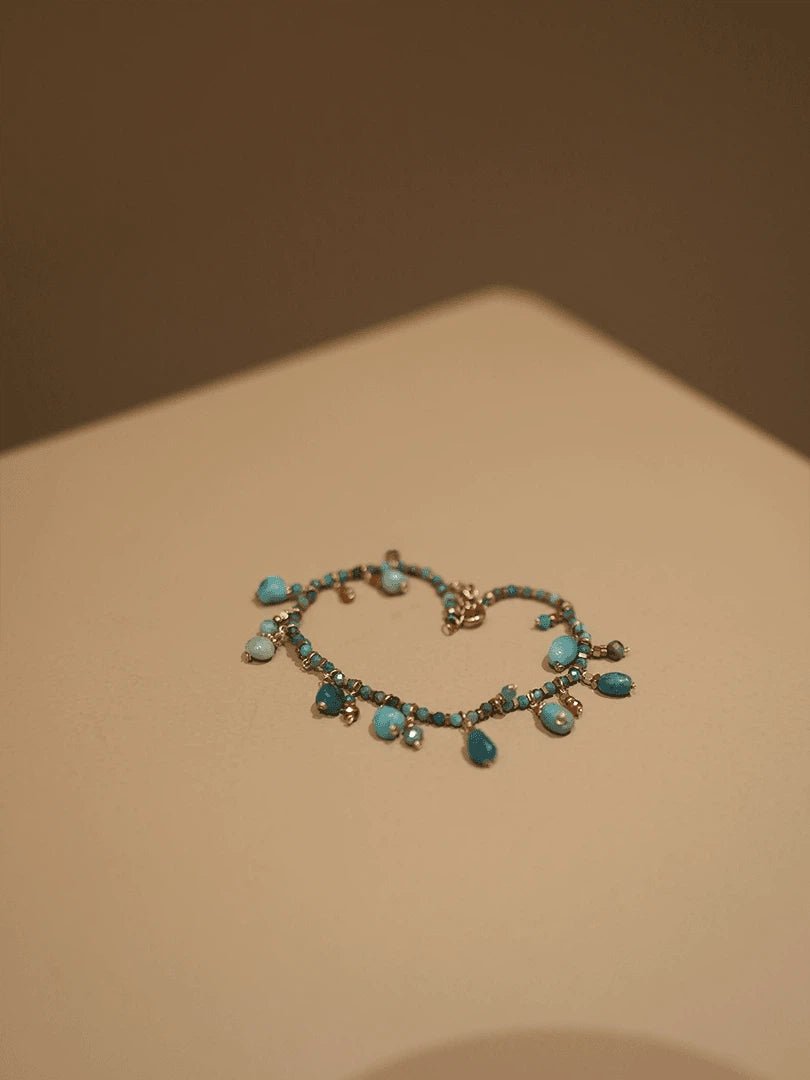 Bohemian Turquoise Beaded Tassel Bracelet - Waterproof Titanium Steel Chain - Doraflora