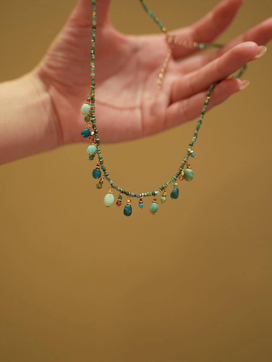Bohemian Turquoise Beaded Tassel Bracelet - Waterproof Titanium Steel Chain - Doraflora