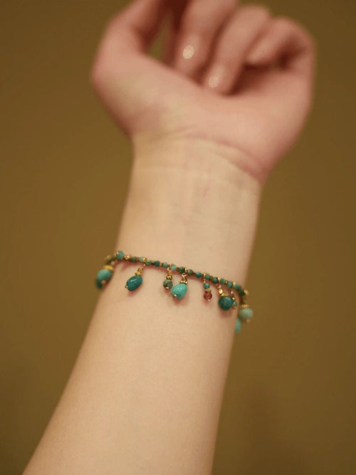 Bohemian Turquoise Beaded Tassel Bracelet - Waterproof Titanium Steel Chain - Doraflora