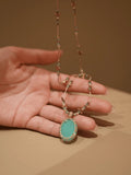 Boho Handwoven Natural Turquoise Pendant Necklace - Fabric Beaded Handmade Jewelry - Doraflora