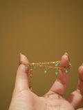 Dainty Green Crystal Charm Bracelet - Waterproof Titanium Steel Layered Chain - Doraflora