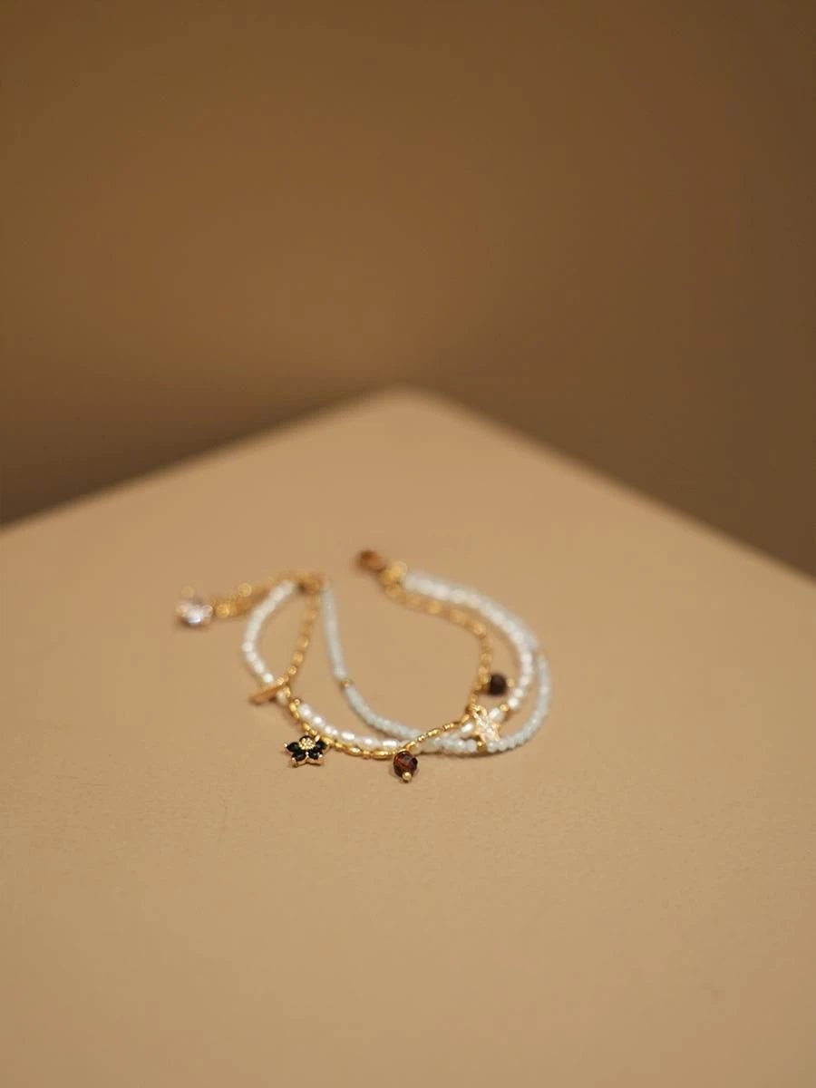 Dainty Layered Freshwater Pearl Bracelet - Hypoallergenic Stainless Steel Stackable Jewelry - Doraflora