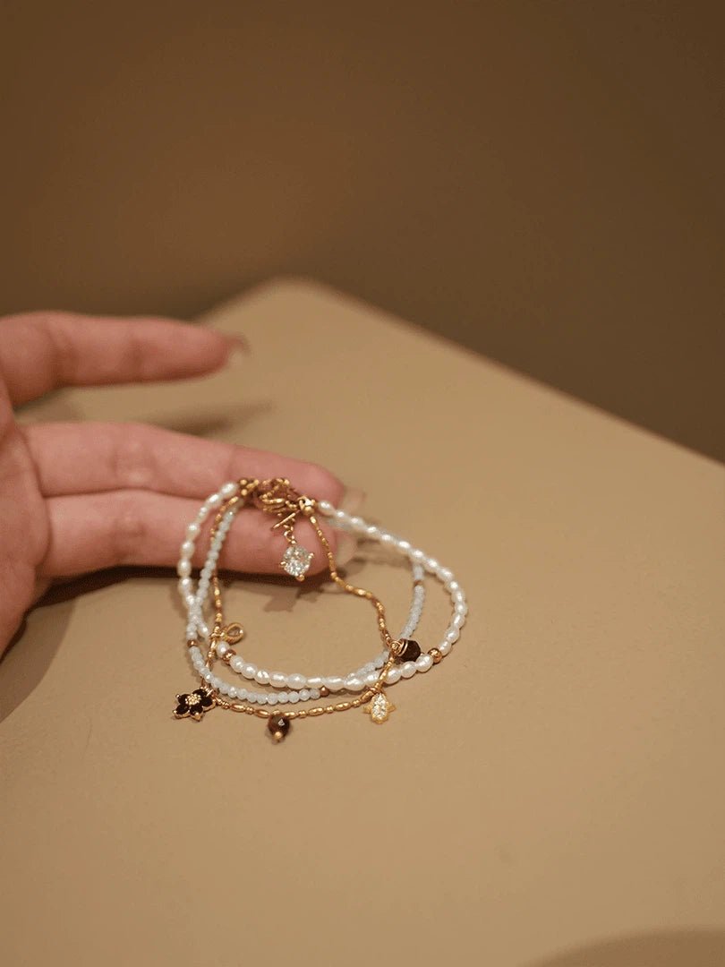 Dainty Layered Freshwater Pearl Bracelet - Hypoallergenic Stainless Steel Stackable Jewelry - Doraflora