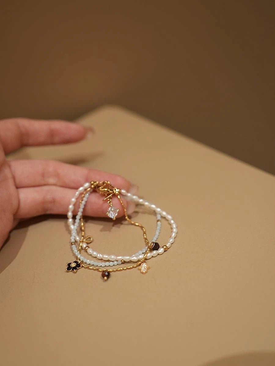 Dainty Layered Freshwater Pearl Bracelet - Hypoallergenic Stainless Steel Stackable Jewelry - Doraflora