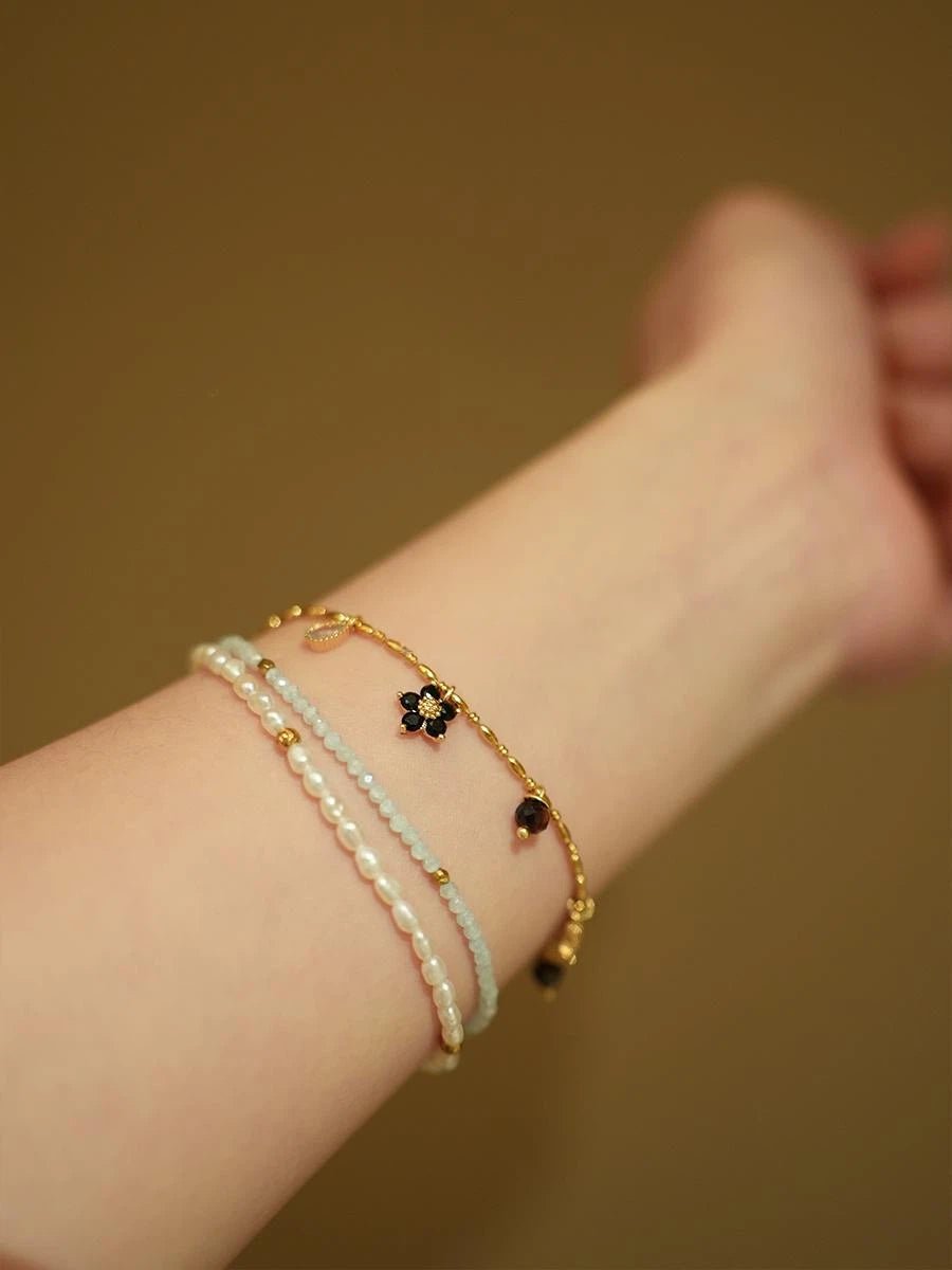 Dainty Layered Freshwater Pearl Bracelet - Hypoallergenic Stainless Steel Stackable Jewelry - Doraflora