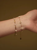 Delicate Gold Pearl Bracelet Set - Dainty Flower & Beaded Pearl Stackable Bracelets for Women - Doraflora