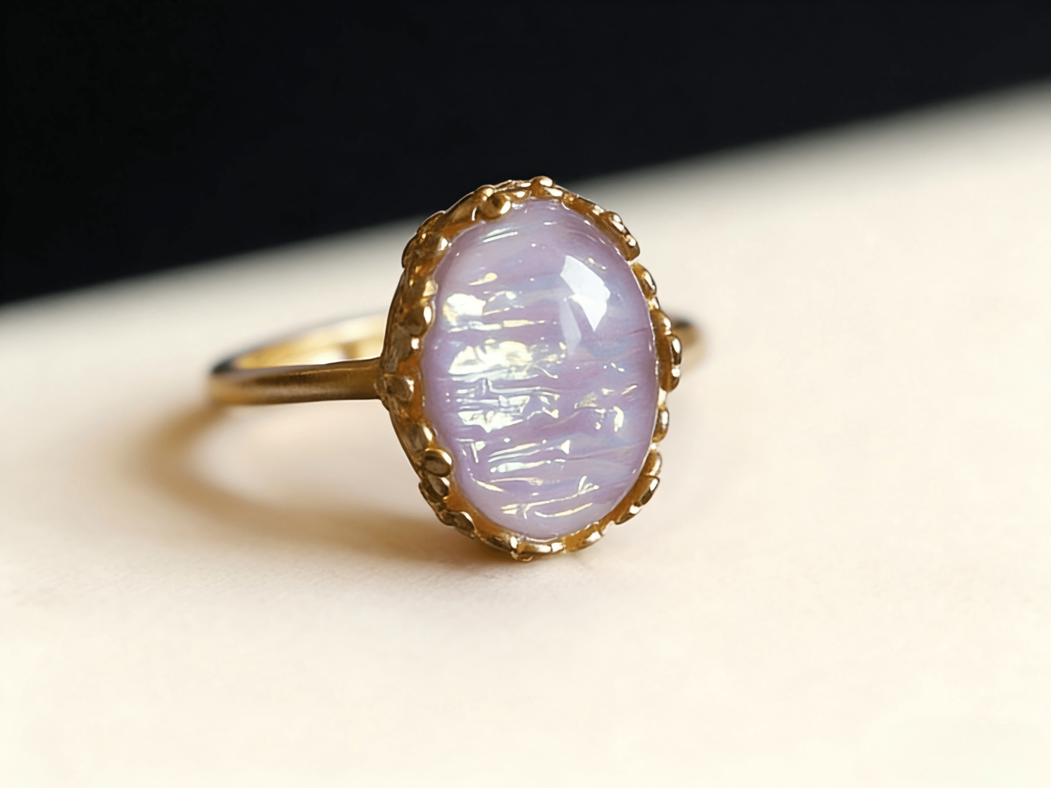 French Retro Iridescent Opal Ring | Handcrafted Gold Setting | Heirloom Jewelry - Doraflora