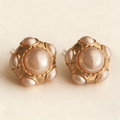 French Retro Pink Pearl Studs | Handcrafted Gold Setting | Heirloom Earrings - Doraflora