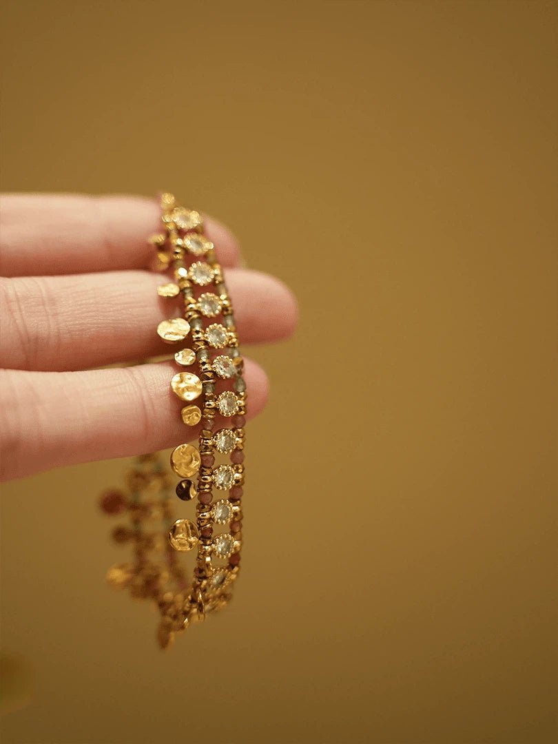 Gold & Zircon Handwoven Tassel Bracelet | Tarnish - Free Titanium Steel - Doraflora