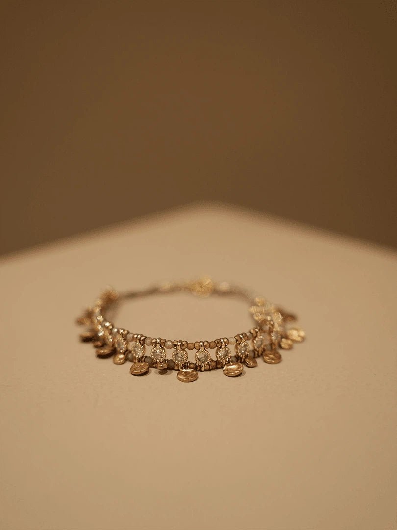 Gold & Zircon Handwoven Tassel Bracelet | Tarnish - Free Titanium Steel - Doraflora
