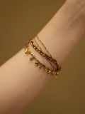 Handmade Titanium Steel Layered Gold Beaded Bracelet - Dainty Stackable Charm Bracelet for Women - Doraflora