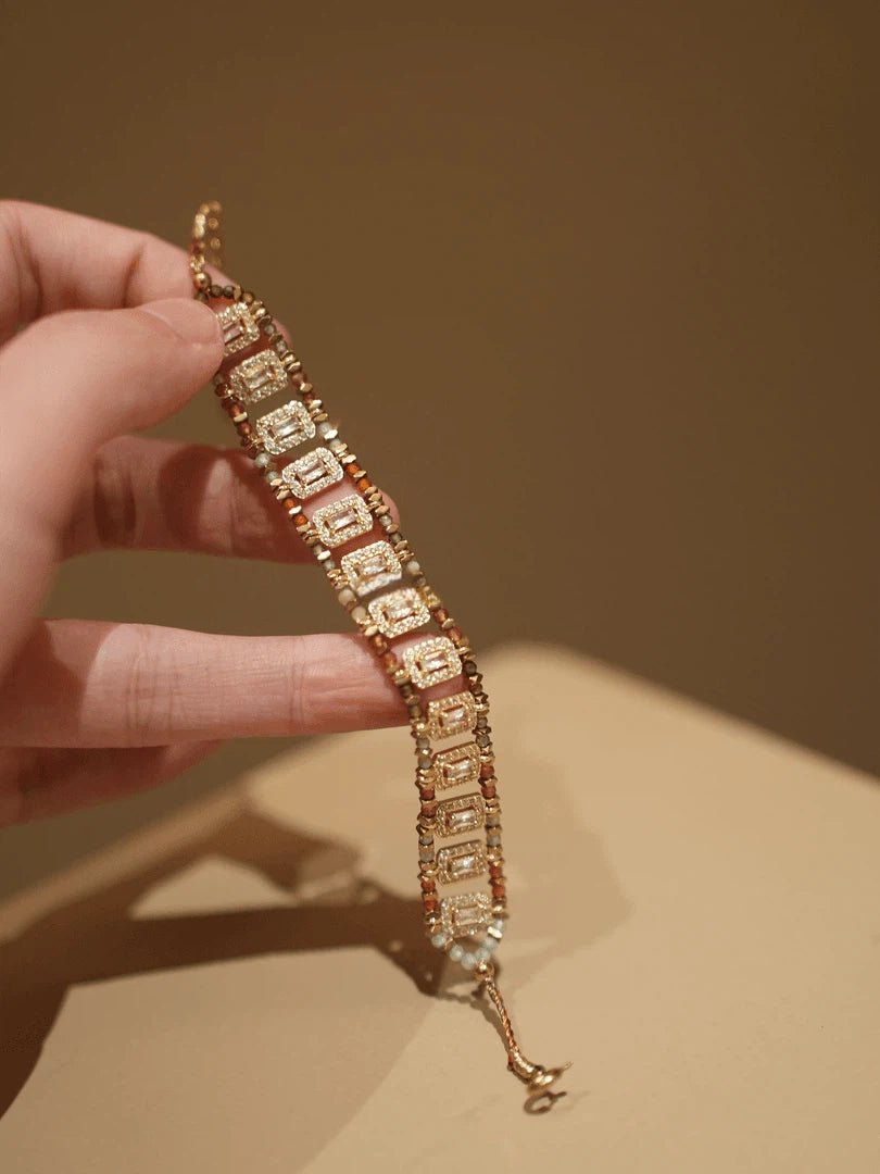 Luxury Gold CZ Tennis Bracelet - Handmade Baguette Crystal Adjustable Bracelet for Women - Doraflora