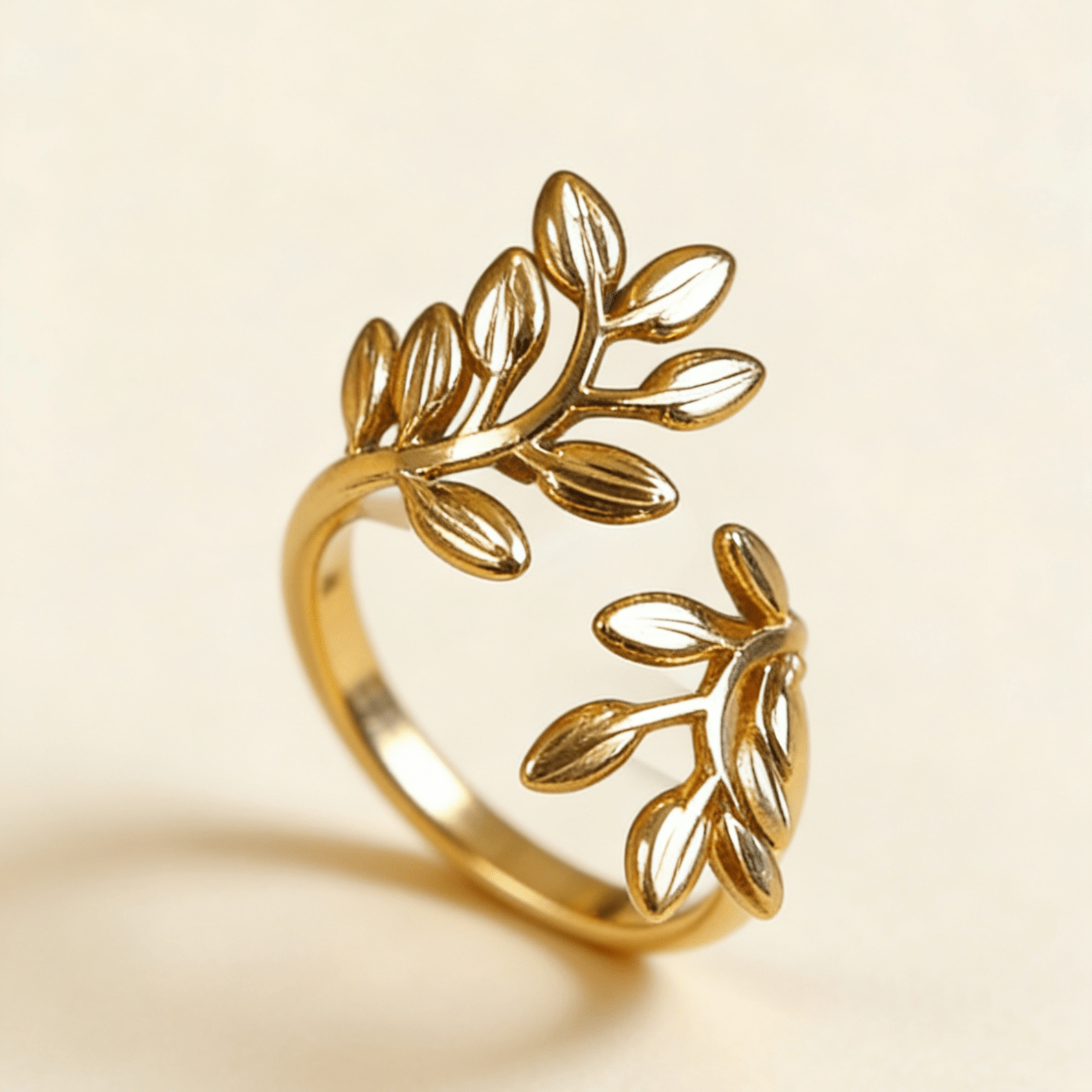 Open Cuff Olive Leaf Ring| Nature-Inspired Jewelry|14K Gold - Doraflora