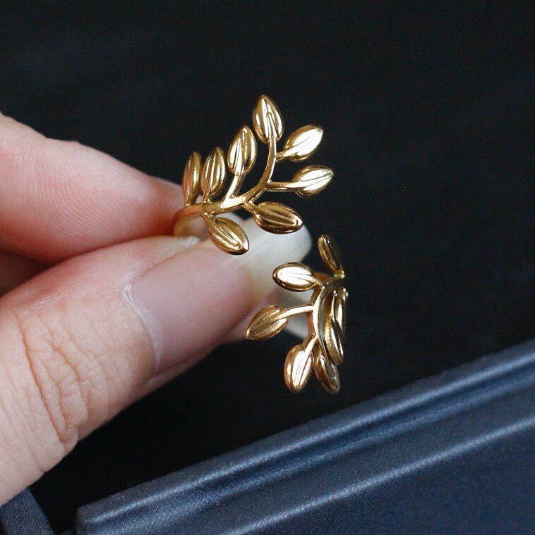 Open Cuff Olive Leaf Ring| Nature-Inspired Jewelry|14K Gold - Doraflora
