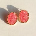 Pink Floral Carved Stud Earrings | Vintage Resin Cameo Gold - Tone - Doraflora