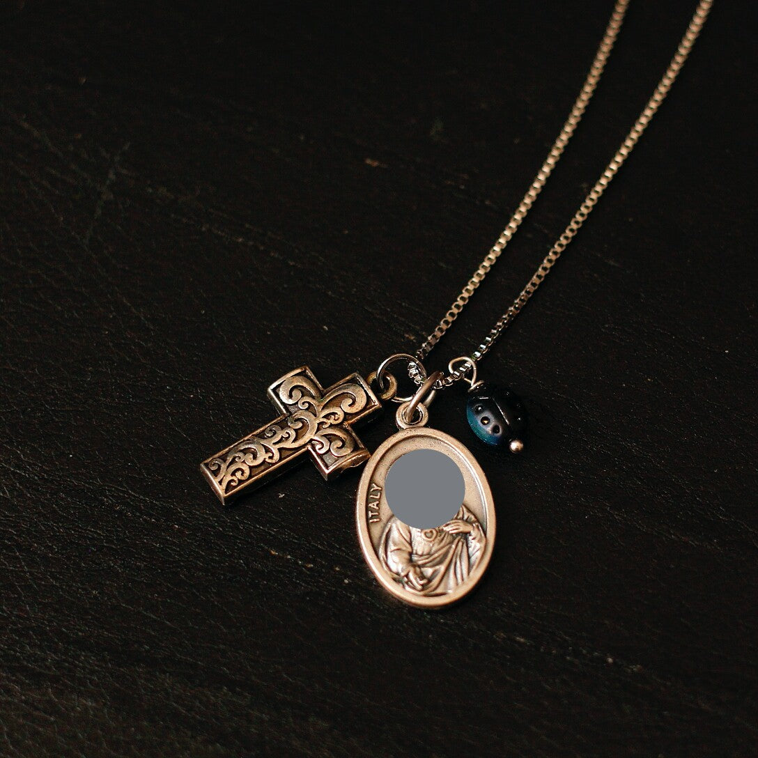 Titanium Steel Filigree Cross & Four-Leaf Clover Necklace | Vintage Lucky Jewelry