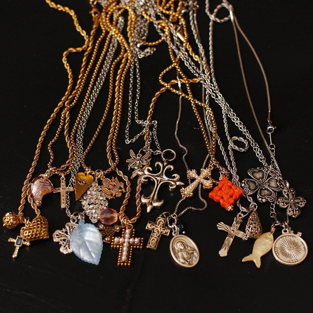 Titanium Steel Filigree Cross & Fairy Charm Necklace | Gothic Vintage Jewelry - Doraflora