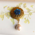 Vintage Blue Rose Filigree Locket Brooch | Pearl Drop Antique Jewelry - Doraflora
