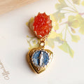 Vintage Carnelian Heart Locket Brooch | Religious Virgin Mary Jewelry - Doraflora