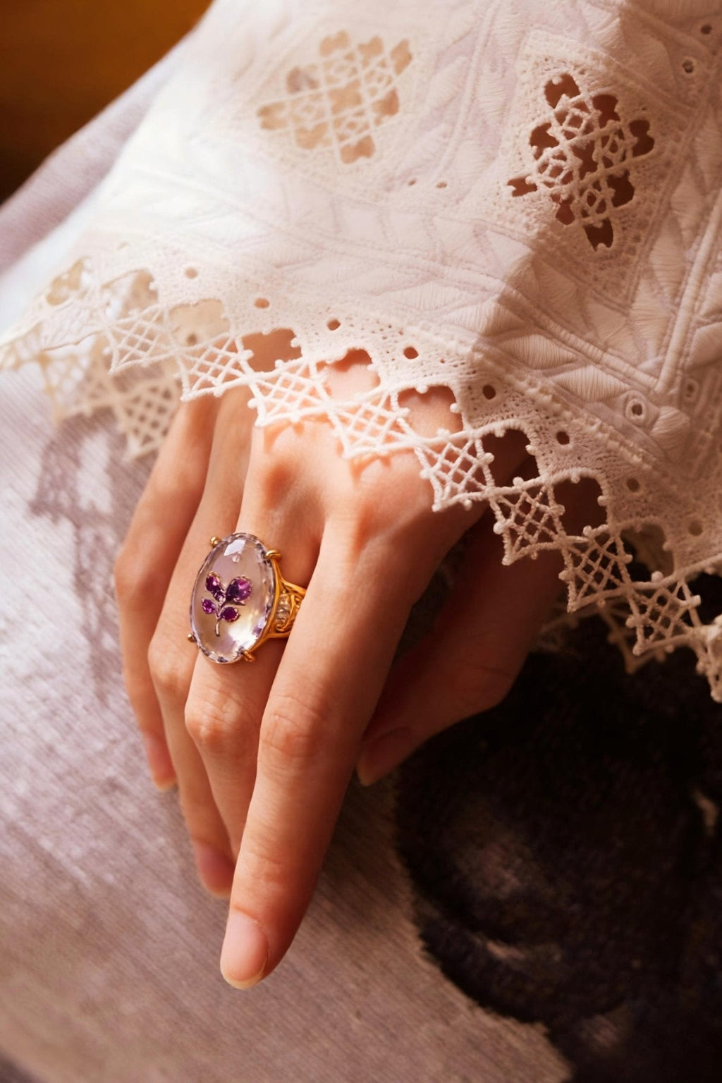 Vintage Crystal Rose Ring | 14K Gold Filled | Old Money Aesthetic Jewelry - Doraflora