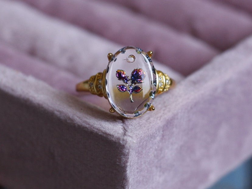 Vintage Crystal Rose Ring | 14K Gold Filled | Old Money Aesthetic Jewelry - Doraflora