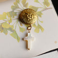 Vintage Floral Locket Brooch | Mother of Pearl Cross Jewelry - Doraflora