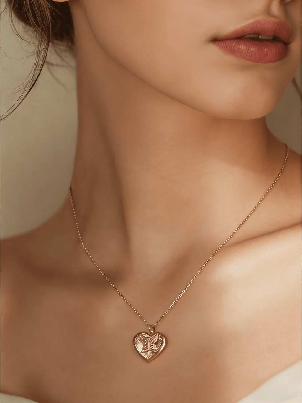 Vintage Gold Heart Locket Necklace with Butterfly | Dainty Photo Keepsake - Doraflora
