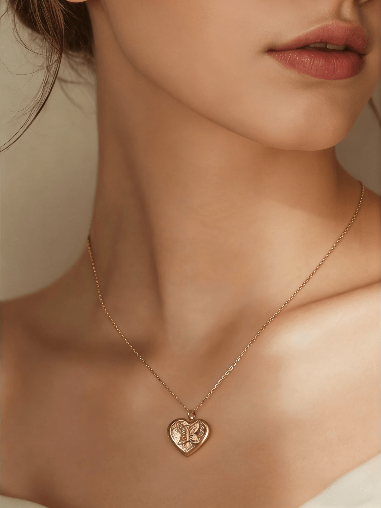 Vintage Gold Heart Locket Necklace with Butterfly | Dainty Photo Keepsake - Doraflora