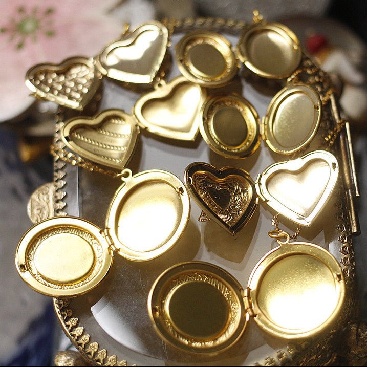 Vintage Gold Heart Locket Necklace with Butterfly | Dainty Photo Keepsake - Doraflora