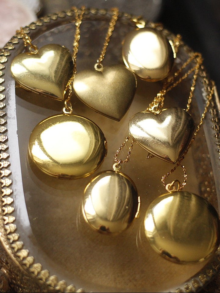 Vintage Gold Heart Locket Necklace with Butterfly | Dainty Photo Keepsake - Doraflora