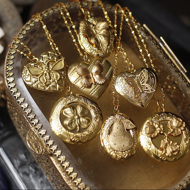 Vintage Gold Heart Locket Necklace with Butterfly | Dainty Photo Keepsake - Doraflora