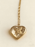 Vintage Gold Heart Locket Necklace with Butterfly | Dainty Photo Keepsake - Doraflora