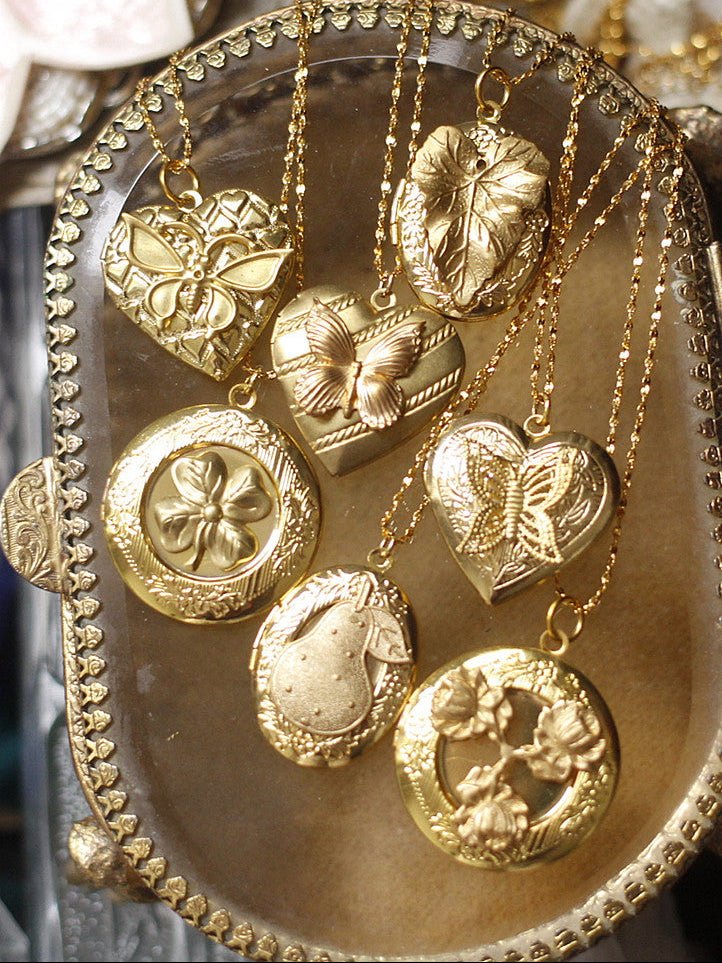 Vintage Gold Heart Locket Necklace with Butterfly | Dainty Photo Keepsake - Doraflora