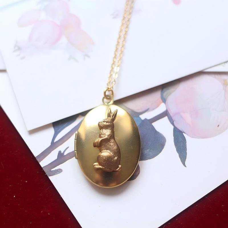 Vintage Gold Rabbit Locket Necklace | Whimsical Photo Keepsake - Doraflora