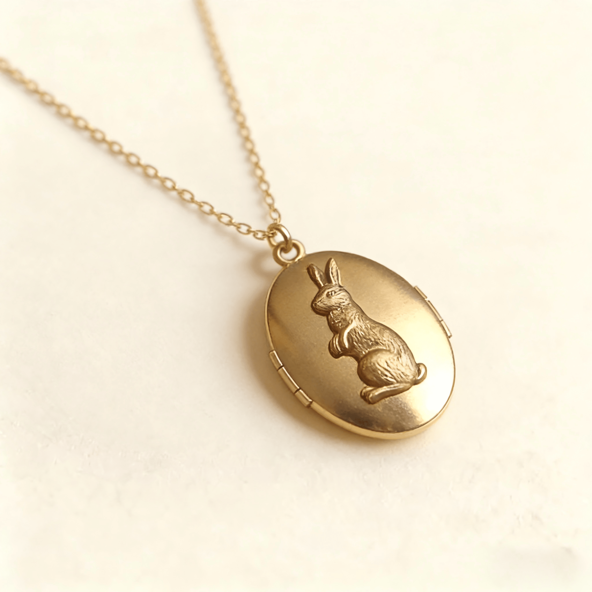 Vintage Gold Rabbit Locket Necklace | Whimsical Photo Keepsake - Doraflora