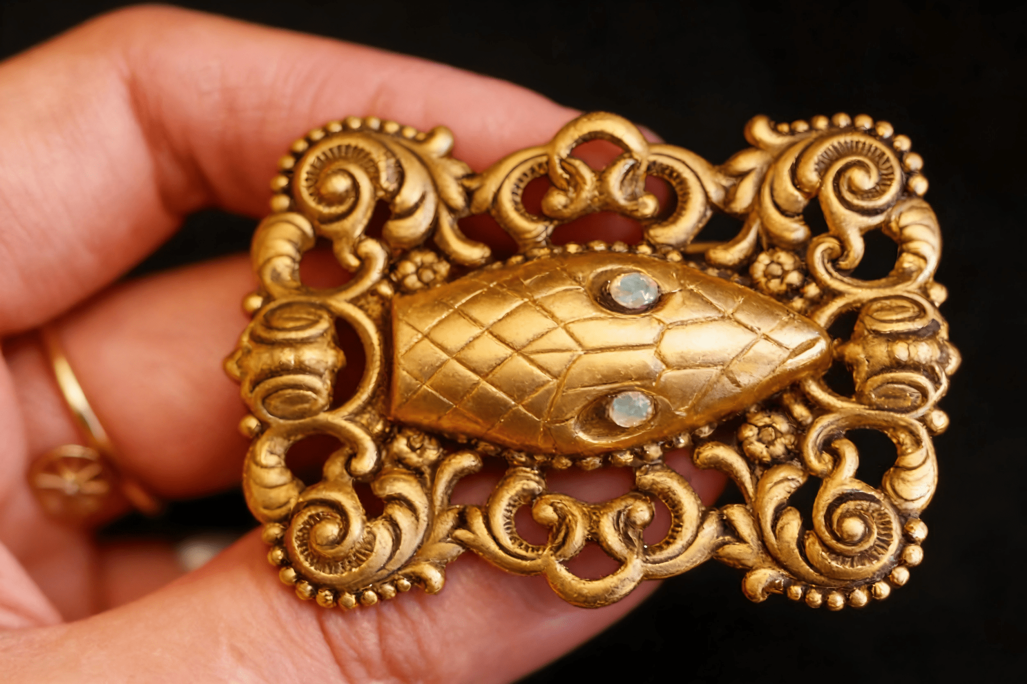 Vintage Gold Snake Opal Brooch | Art Nouveau Antique Jewelry - Doraflora