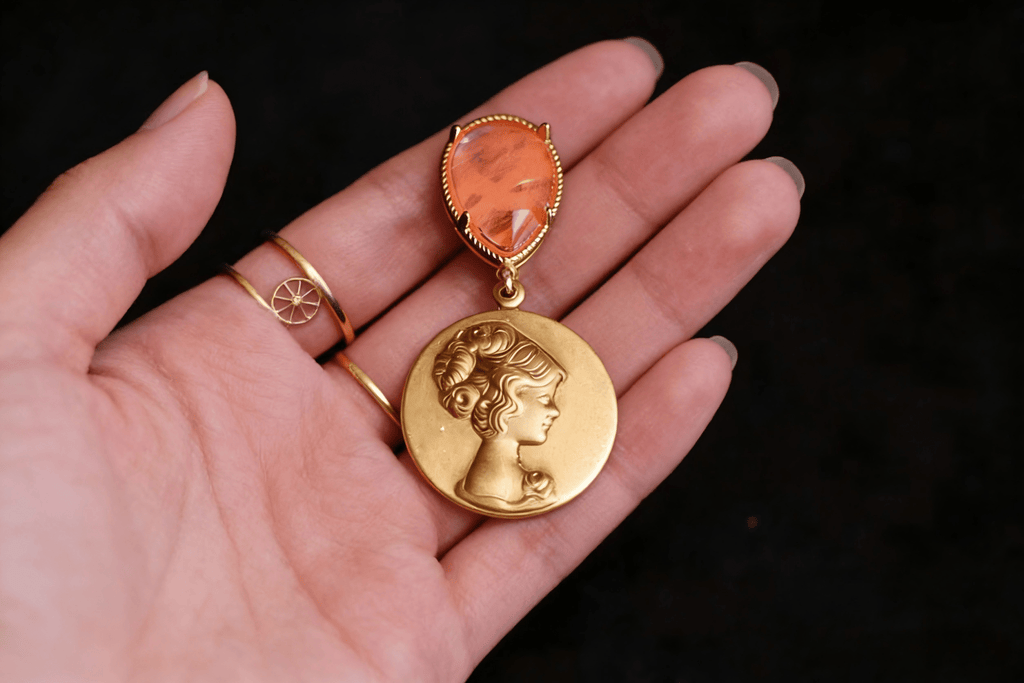 Vintage Praying Hands Locket Pin | Crystal Cross Religious Jewelry - Doraflora