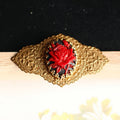 Vintage Red Rose Cameo Brooch | Gold Floral Antique Jewelry - Doraflora