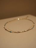 Waterproof Layered Gold Choker with Natural Turquoise, Amethyst & Pearl Beads - Doraflora